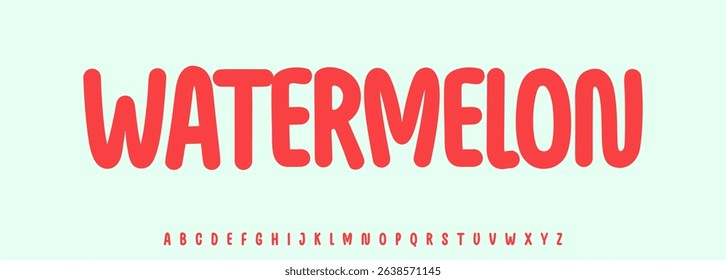 Summer Pepo, Watermelon lettering, cartoon joyful alphabet, rounded playful font for bright kid fresh product headline, friendly logo. Childish typographic design. Packaging typography. Vector typeset