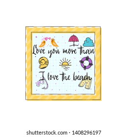 Summer phrase banners decorate with flat style illustrations, isolated objects