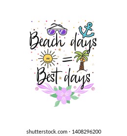 Summer phrase banners decorate with flat style illustrations, isolated objects