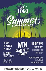 summer pickleball tournament flyer with summer mood for banner, poster, flyer, etc.