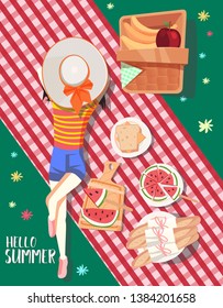 Summer picnic design. can be use for greeting and invitation card. background , backdrop. vector illustration - Vector