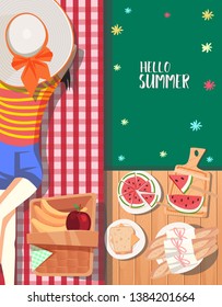 Summer picnic design. can be use for greeting and invitation card. background , backdrop. vector illustration - Vector