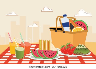 Summer picnic flat illustrations simple and elegant vector design