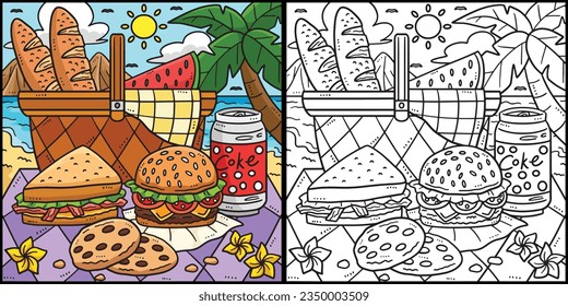 Summer Picnic Food by the Shore Illustration