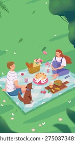 Summer picnic fun with a couple and their dog