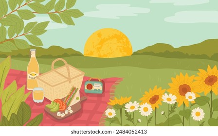 Summer picnic landscape nature vector illustration for background banner and poster