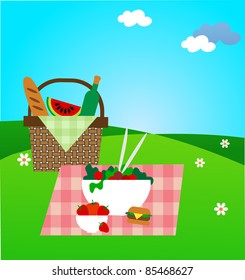 summer picnic on green meadow