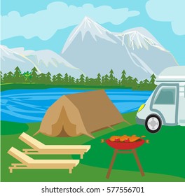 Summer picnic on rural landscape