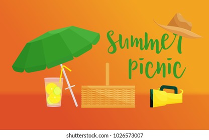 Summer picnic set . Summer picnic attributes isolated. Great picture of summer picnic attributes.