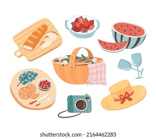 Summer picnic set of objects isolated on white