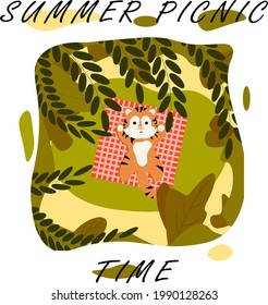 Hora del picnic de verano. Símbolo tigre lindo del 2022.