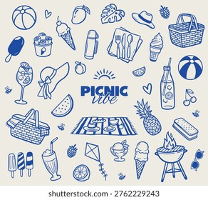 Summer Picnic Vibe Vector Illustration Set