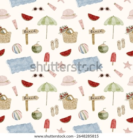 summer picnic watercolor seamless pattern