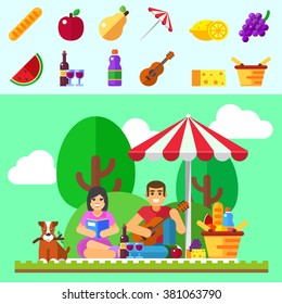 Summer picnic Young family with dog