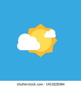 Summer pictogram. Sunlight symbol with clouds on blue background. Vector in flat design
