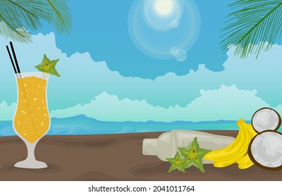 Summer Pinacolada Drink on Table with Sunny Day