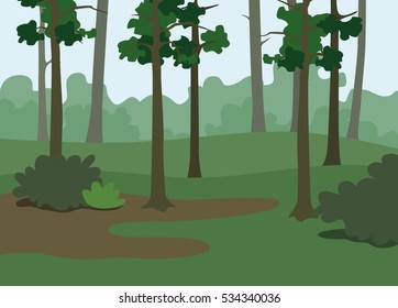 Summer pine forest cartoon vector illustration