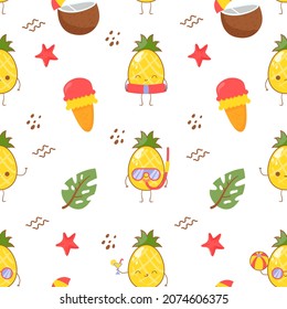 summer pineapple cute cartoon character pattern