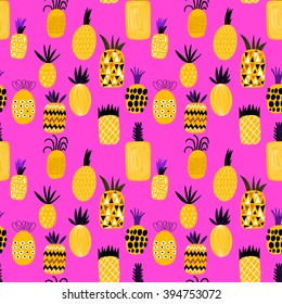 Summer pineapple fruit illustration background pattern in vector. Seamless pattern can be used for wallpapers, pattern fills, web page backgrounds, surface textures