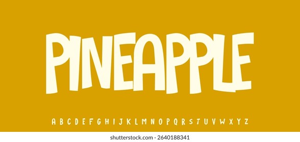 Summer Pineapple fruit, joyful lettering, cartoon funny typography. Childish font for friendly logo headline of culinary recipe book, sweets, ice cream title. Food typographic design. Vector typeset.