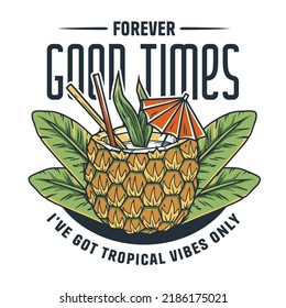 Summer pineapple fruit print. Tropical exotic fruits colored design