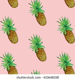 Summer Pineapple Illustration Seamless Pattern. Hand Drawn Vector Background.