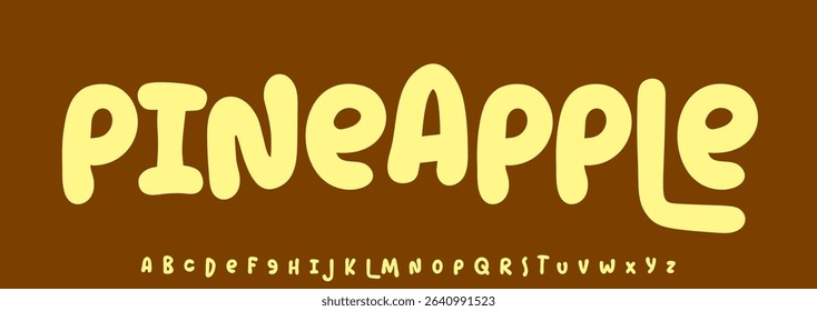 Summer Pineapple, joyful lettering, cartoon rounded typography. Childish font for friendly logo headline of culinary recipe book, sweets, ice cream title. Food typographic design. Vector typeset.