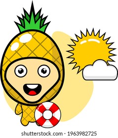 summer pineapple mascot costume cartoon character vector illustration