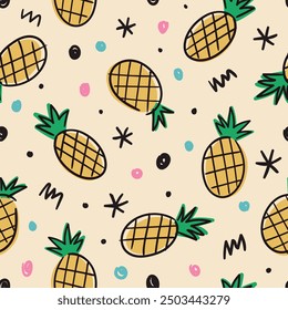 Summer Pineapple Pattern Hand Drawn Pineapple Background Fruit Seamless Pattern