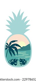 Forma de piña de verano con paisaje paradisíaco. Ilustración del vector