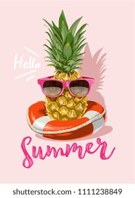 summer with pineapple in sunglasses illustration 