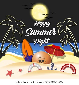 Summer ping-pong poster. Happy summer night. Pattern for design poster, logo, emblem, label, banner, icon. Ping-pong template on isolated background. Vector illustration