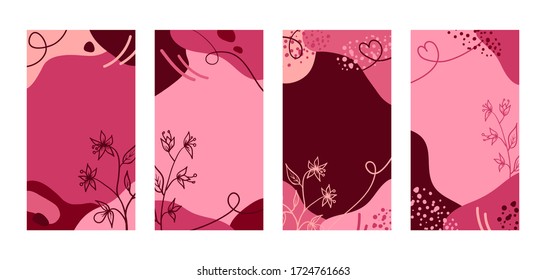 Summer pink banners with hand drawn flowers. Vector wedding card invitation, save the date card, banner, poster, romantic vector illustration in vintage style. Background for garden or botanical club