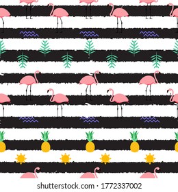 Summer Pink Flamingo Seamless Pattern Background. Vector Illustration EPS10