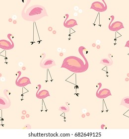 Summer pink flamingo seamless pattern fresh pastel color