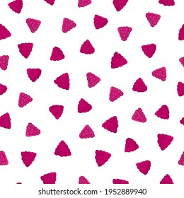 Summer pink  hand drawn raspberry seamless pattern. Bright colorful texture. Healthy vegetarian food. Fresh and juice berries. Vector illustration