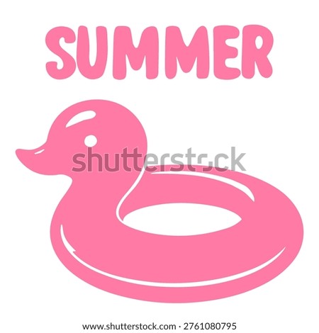 Summer pink inflatable duck pool float toy cute minimal beach illustration