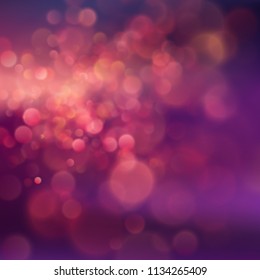 Summer pink purple evening sunset. Defocused landscape in sunlight with lens flare and colorful bokeh. Urban night light. EPS 10
