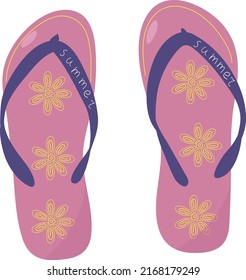 Summer pink sandals for the beach. Holidays at sea. Accessories for a beach holiday. Flat style. Vector.
