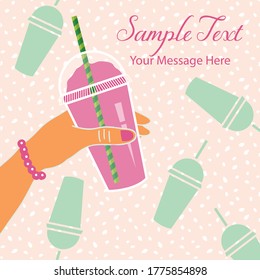 Summer Pink Slushy In A Hand Vector Illustration Design