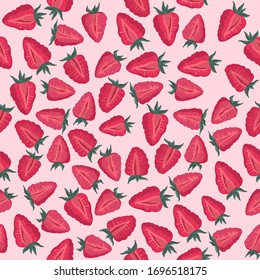 Sommerrosa Erdbeere nahtloses Muster. Helle rote Textur. Gesundes vegetarisches Essen. Früchte und Beeren, frisch und saftig. Vektorillustration
