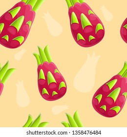 Summer pitaya pattern. Cartoon illustration of summer pitaya vector pattern for web design