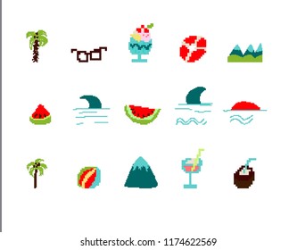 summer pixsel art vector set
