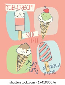 summer plage ice cream drink print 