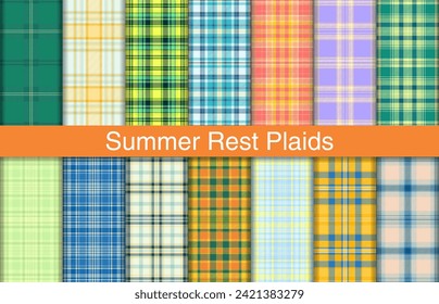 Summer plaid collection, textile design, checkered fabric pattern for shirt, dress, suit, wrapping paper print, invitation and gift card.