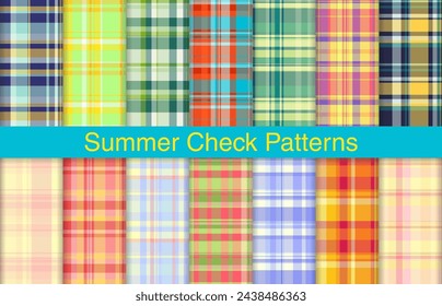 Summer plaid collection, textile design, checkered fabric pattern for shirt, dress, suit, wrapping paper print, invitation and gift card.
