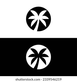 Summer plam tree with wave minimalist blue logo design icon vector,waves logo design,Palm tree,Palm tree logo template,Vector drawn coconut tree.