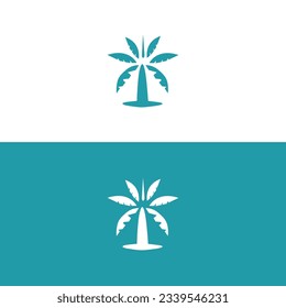 Summer plam tree with wave minimalist blue logo design icon vector,waves logo design,Palm tree,Palm tree logo template,Vector drawn coconut tree.