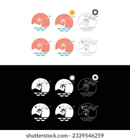 Summer plam tree with wave minimalist blue logo design icon vector,waves logo design,Palm tree,Palm tree logo template,Vector drawn coconut tree.