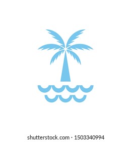 summer plam trees silhouette with ocean and waves logo design